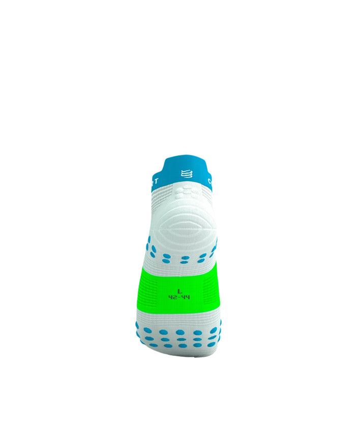 Compressport Unisex's Pro Racing Socks v4.0 Run High - White/Norse Blue/Neon Green
