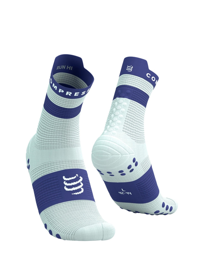 Compressport Unisex's Pro Racing Socks v4.0 Run High - White/Orient Blue
