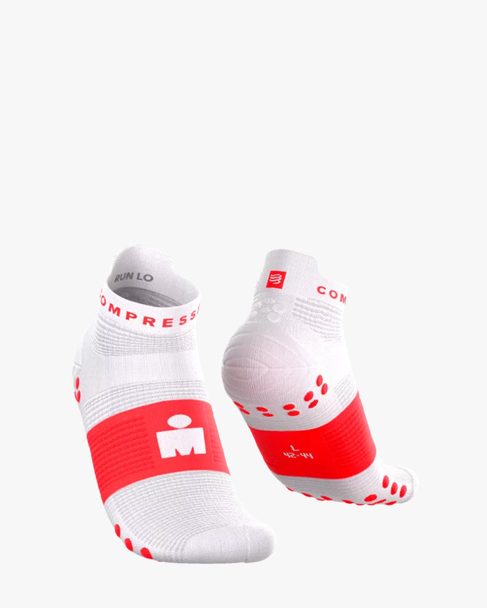Compressport Unisex's Pro Racing Socks v4.0 Run Low - Ironman 2026 - L1 - White/Neon Red