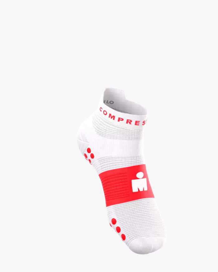 Compressport Unisex's Pro Racing Socks v4.0 Run Low - Ironman 2026 - L1 - White/Neon Red
