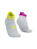 Compressport Unisex's Pro Racing Socks v4.0 Run Low - White/Safe Yellow/Neo Pink