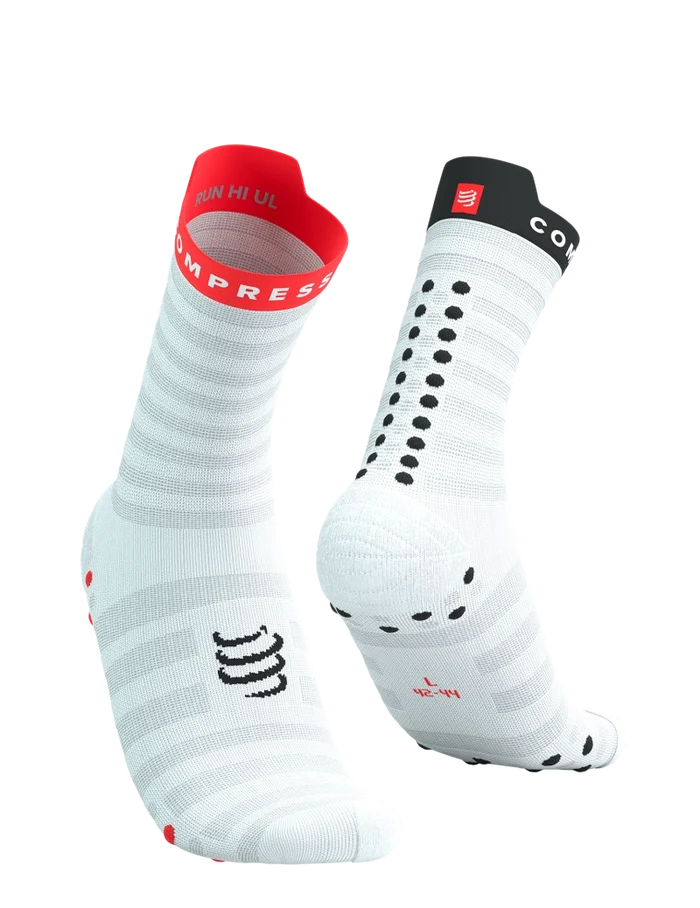 Compressport Unisex's Pro Racing Socks v4.0 Ultralight Run High - White/Fluo Red/Black