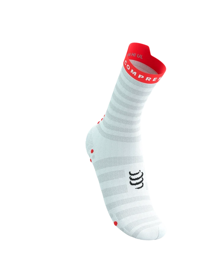 Compressport Unisex's Pro Racing Socks v4.0 Ultralight Run High - White/Fluo Red/Black
