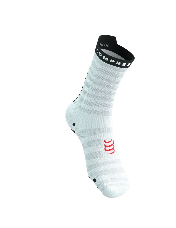 Compressport Unisex's Pro Racing Socks v4.0 Ultralight Run High - White/Fluo Red/Black