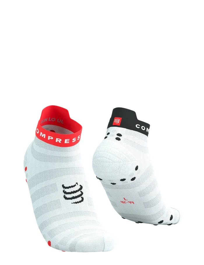Compressport Unisex's Pro Racing Socks V4.0 Ultralight Run Low - White/Fluo Red/Black
