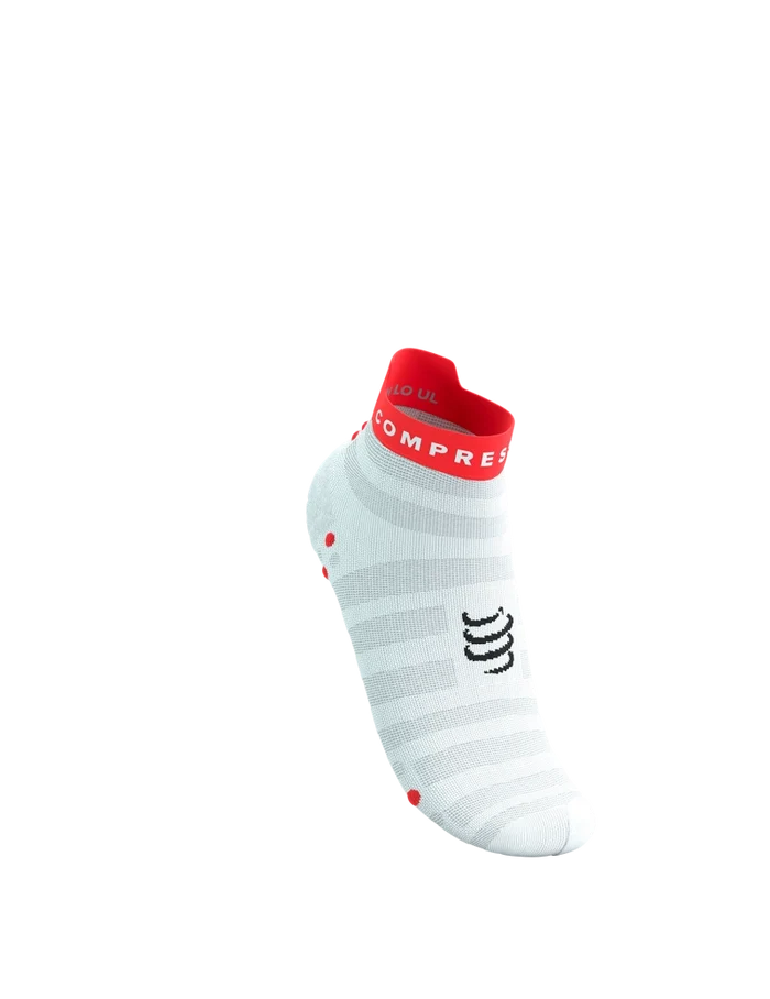Compressport Unisex's Pro Racing Socks V4.0 Ultralight Run Low - White/Fluo Red/Black