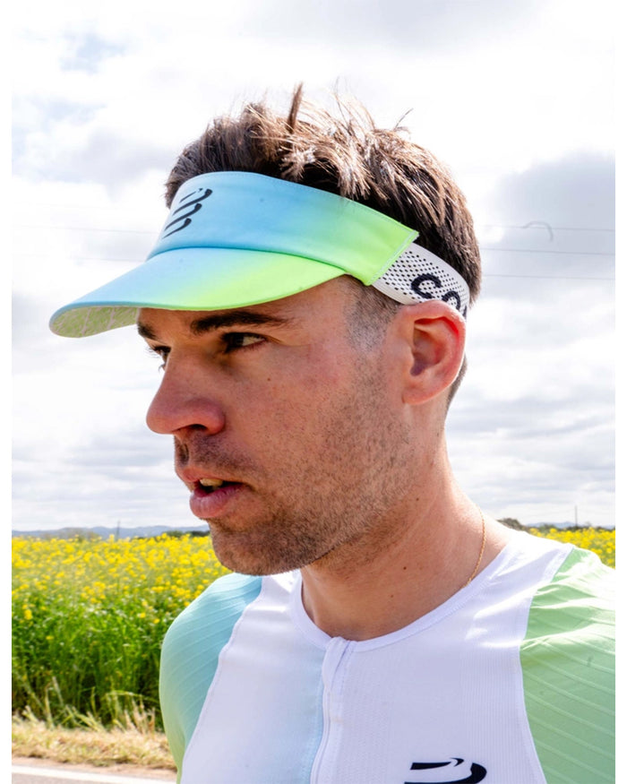 Compressport Unisex's Pro Racing Visor - Star White/Blue Green