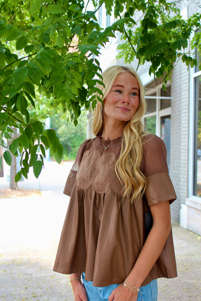 Corina Faux Leather Babydoll Top