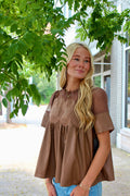 Corina Faux Leather Babydoll Top