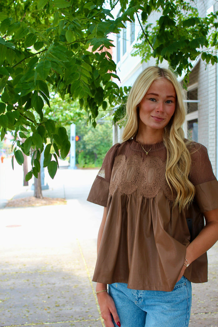 Corina Faux Leather Babydoll Top