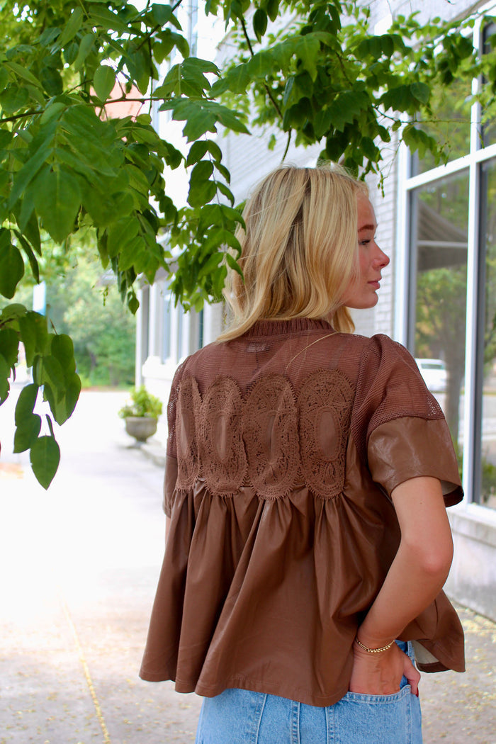 Corina Faux Leather Babydoll Top