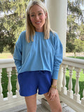Crescent Pima Cotton Open Back Long Sleeve Tee - Denim