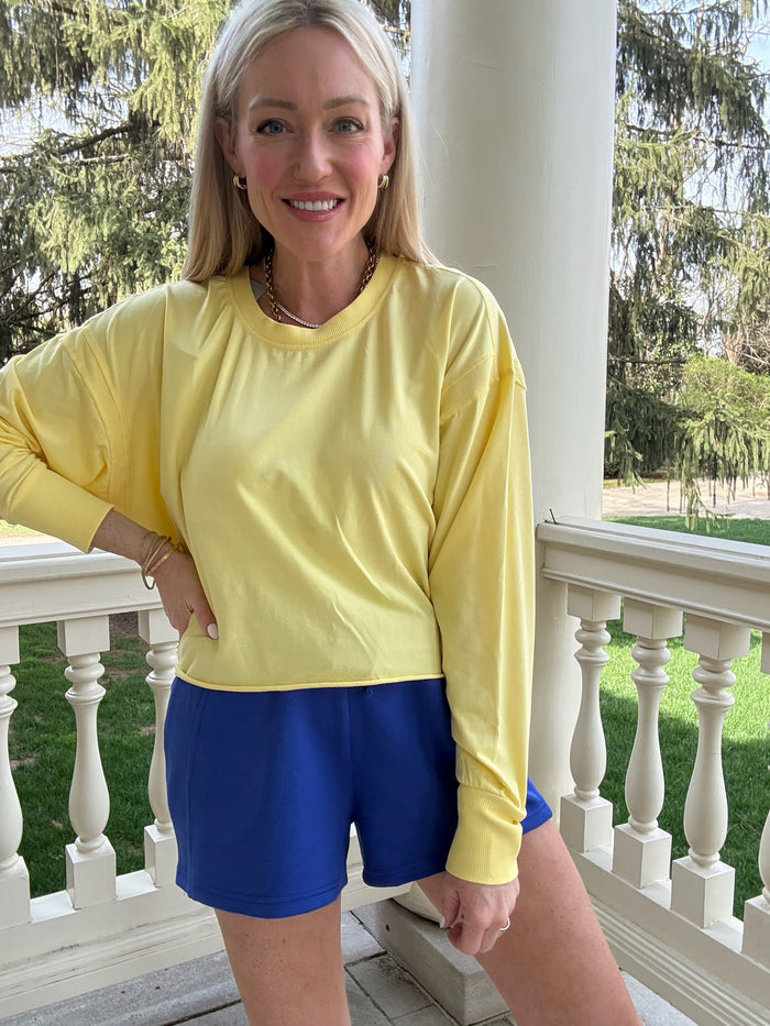 Crescent Pima Cotton Open Back Long Sleeve Tee - Yellow