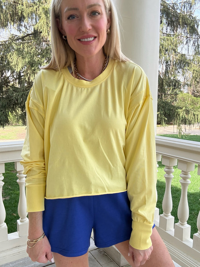 Crescent Pima Cotton Open Back Long Sleeve Tee - Yellow