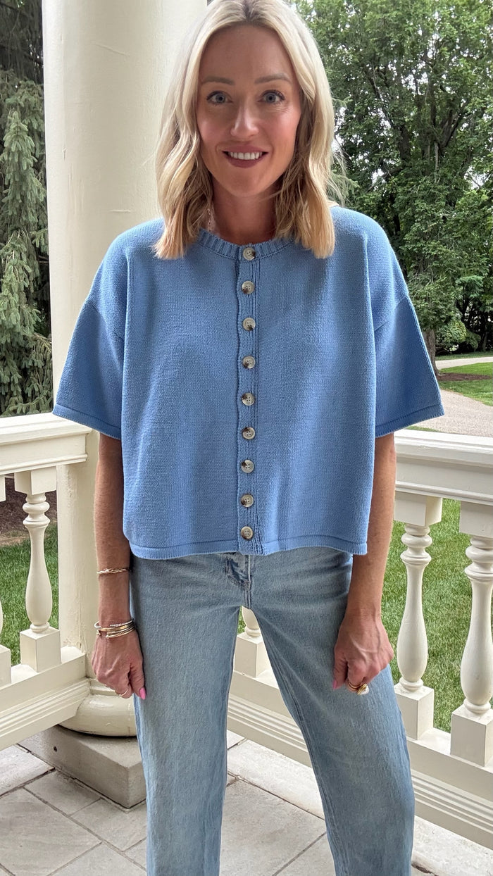 Dylan Sweater Button Top - Coastal