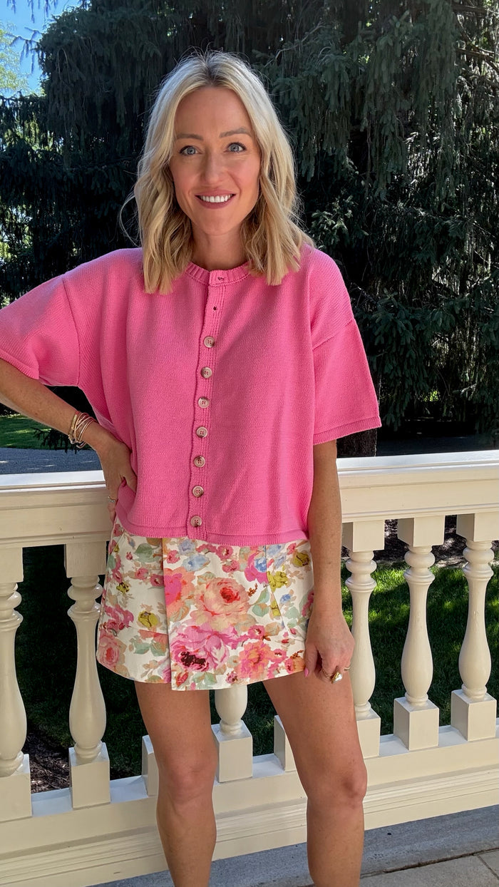 Dylan Sweater Button Top - Hibiscus