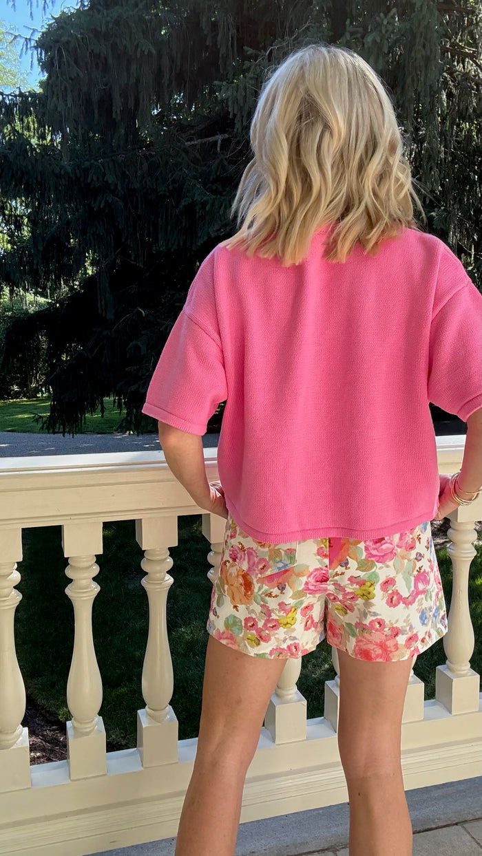 Dylan Sweater Button Top - Hibiscus