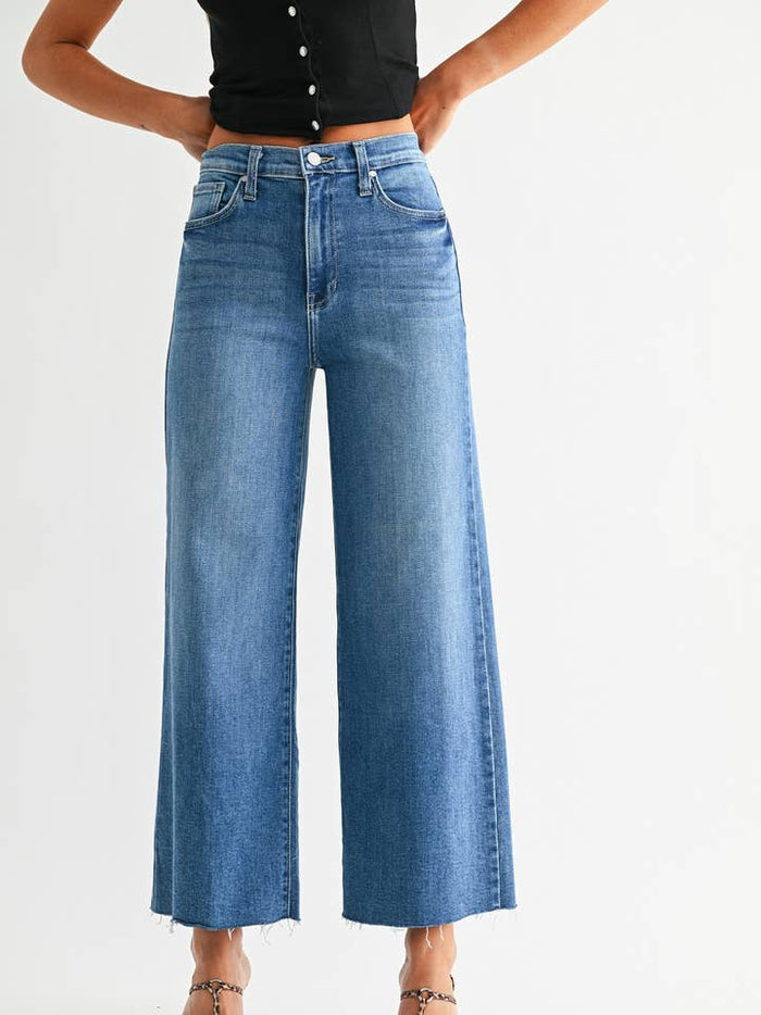 Emma Scissor Cut Wide Leg Denim - Medium Denim