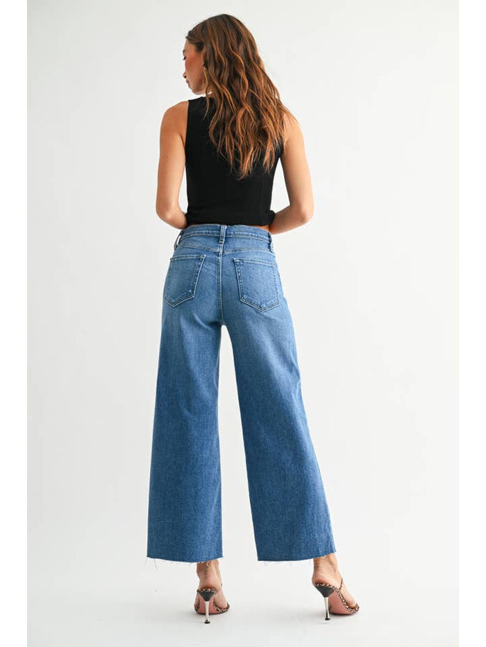 Emma Scissor Cut Wide Leg Denim - Medium Denim
