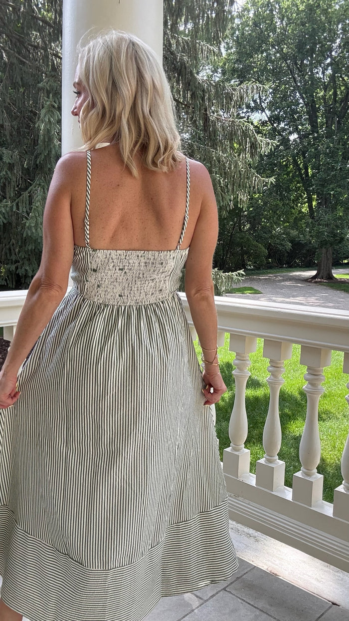 Emma Stripe Basque Waist Midi Dress