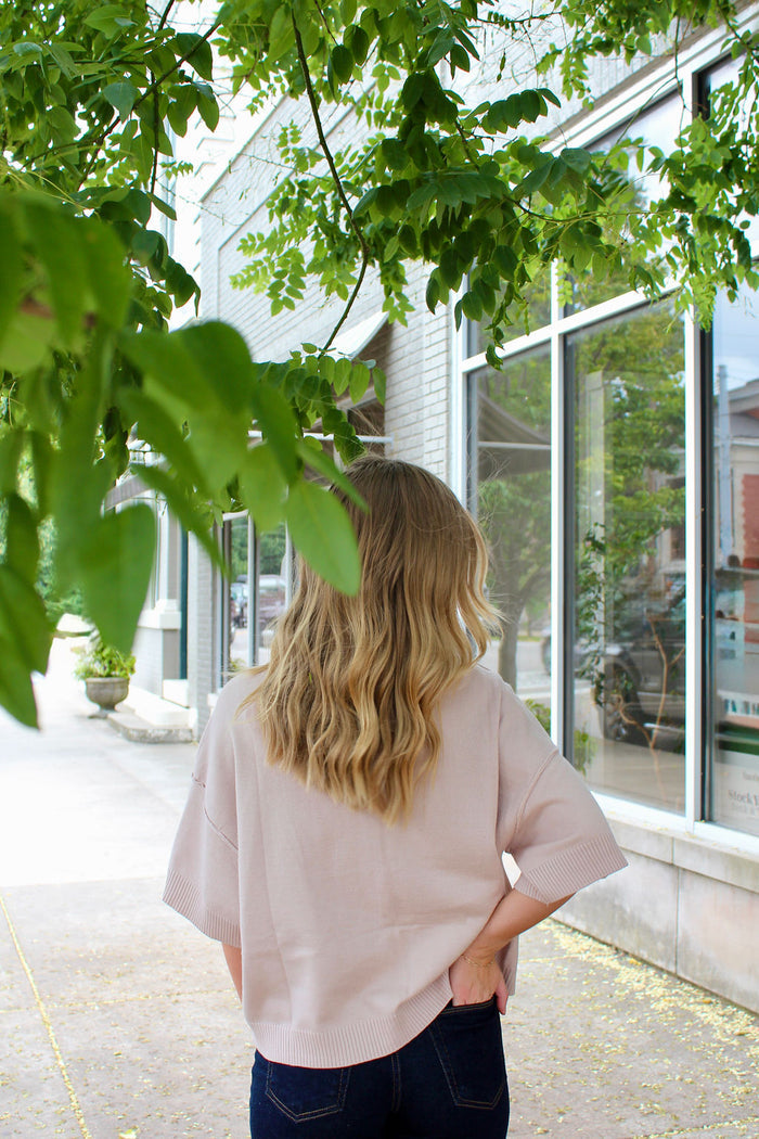 Francis Short Sleeve Sweater Top - Beige