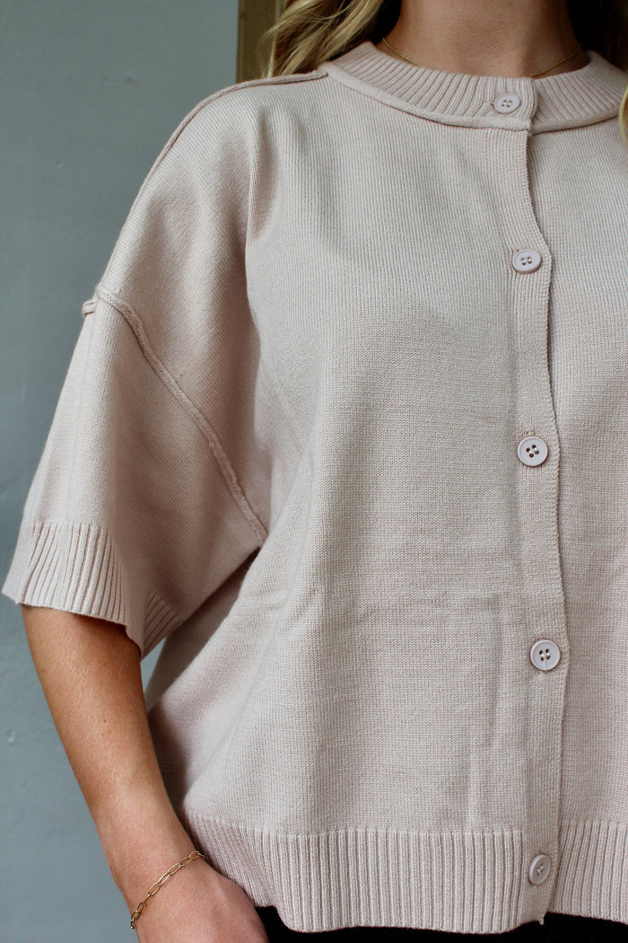 Francis Short Sleeve Sweater Top - Beige