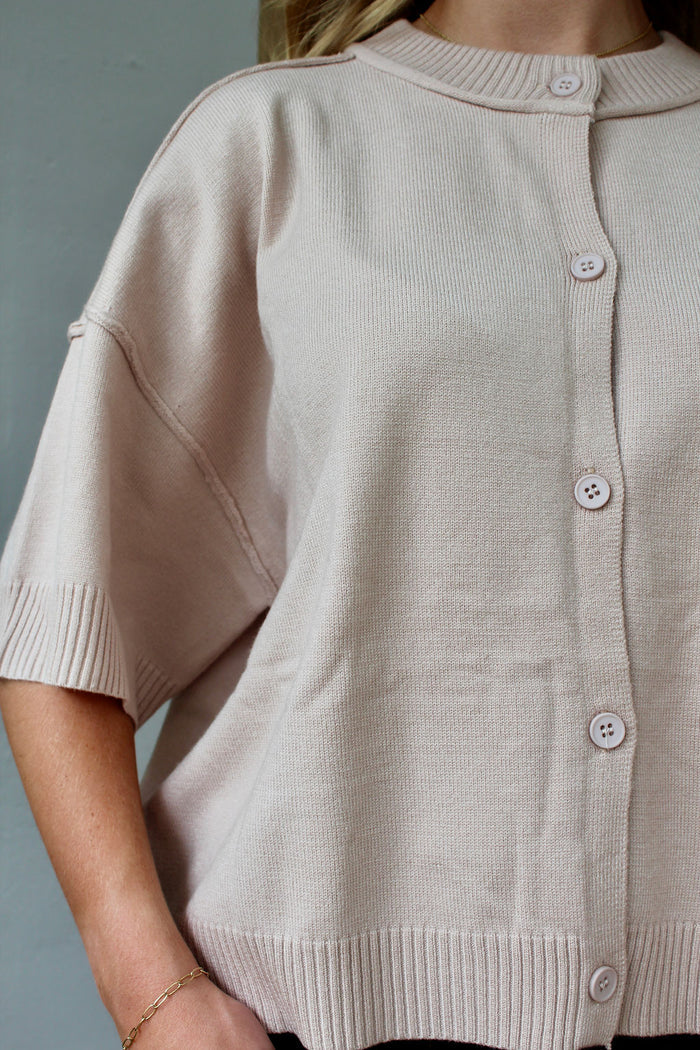 Francis Short Sleeve Sweater Top - Beige