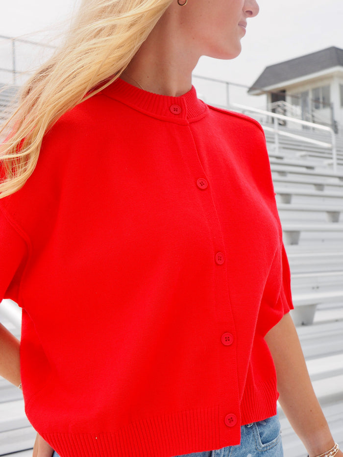 Francis Short Sleeve Sweater Top - Red