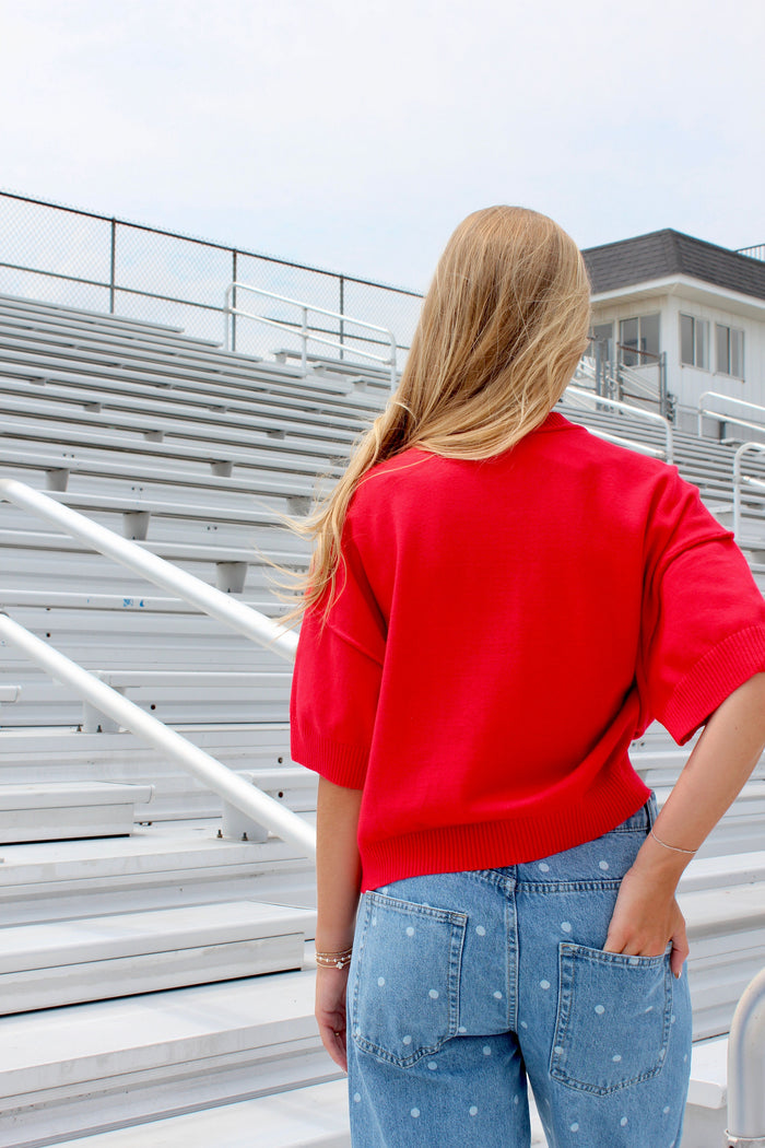 Francis Short Sleeve Sweater Top - Red