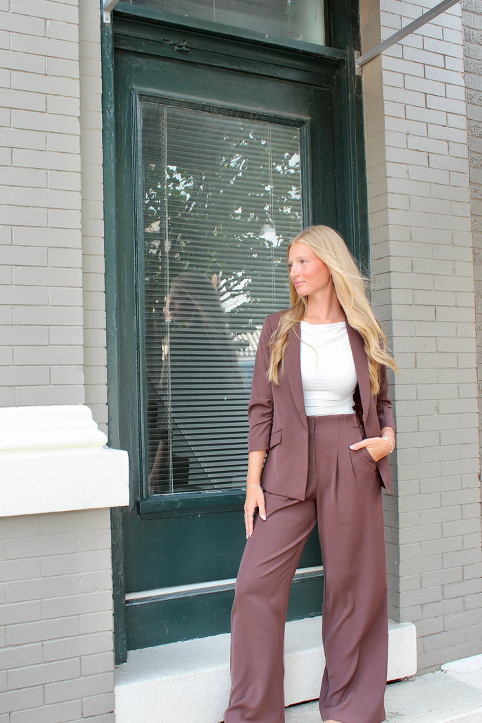 Hallie Shirred Blazer - Espresso
