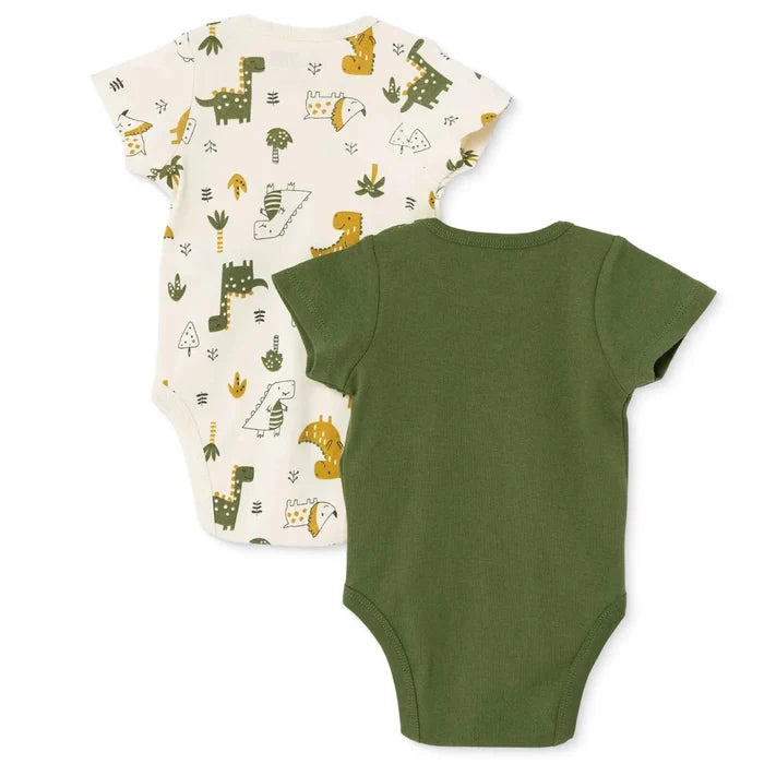 HelloBaby Boys 2 - Pack Short - Sleeve Bodysuits Dinosaur Print Snap Fastening Popper Neck Short Sleeve - Khaki Khaki - ebebek