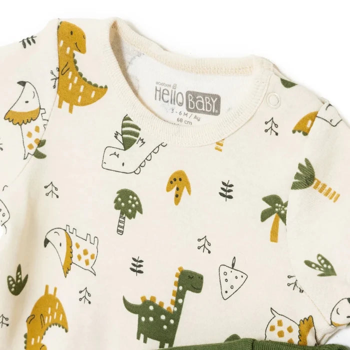 HelloBaby Boys 2 - Pack Short - Sleeve Bodysuits Dinosaur Print Snap Fastening Popper Neck Short Sleeve - Khaki Khaki - ebebek