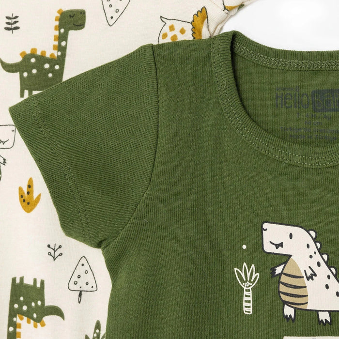 HelloBaby Boys 2 - Pack Short - Sleeve Bodysuits Dinosaur Print Snap Fastening Popper Neck Short Sleeve - Khaki Khaki - ebebek