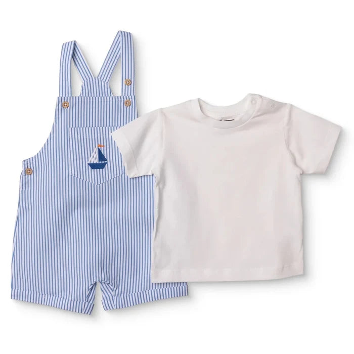 HelloBaby Boys Dungarees & T-shirt Nautical Print Buttoned Little Sailor Crew Neck Above the Knee Sh - Blue Blue - ebebek