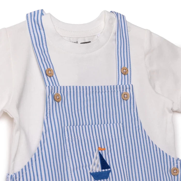HelloBaby Boys Dungarees & T-shirt Nautical Print Buttoned Little Sailor Crew Neck Above the Knee Sh - Blue Blue - ebebek