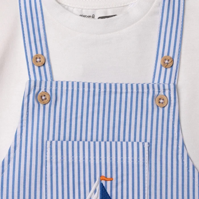 HelloBaby Boys Dungarees & T-shirt Nautical Print Buttoned Little Sailor Crew Neck Above the Knee Sh - Blue Blue - ebebek