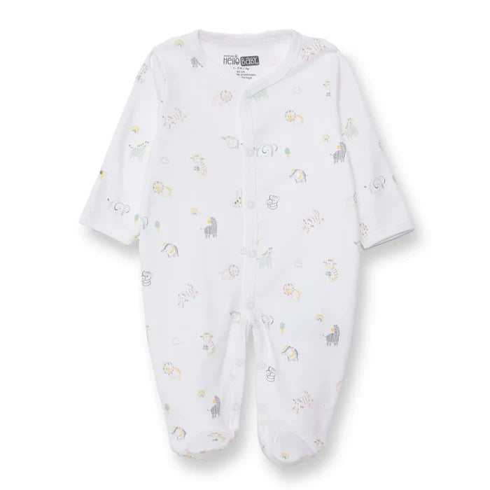 HelloBaby Boys Footed Romper Animal with Poppers Crew Neck Long Leg Long Sleeve - White Printed White Printed - ebebek