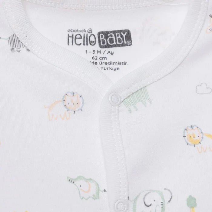 HelloBaby Boys Footed Romper Animal with Poppers Crew Neck Long Leg Long Sleeve - White Printed White Printed - ebebek