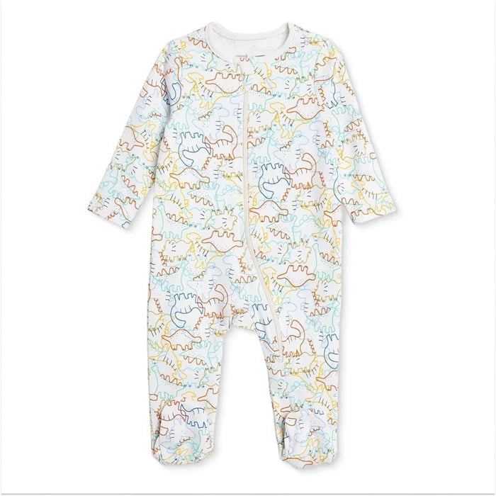 HelloBaby Boys Footed Romper Dinosaur Zip - up Crew Neck Long Leg Long Sleeve - Ecru Ecru - ebebek
