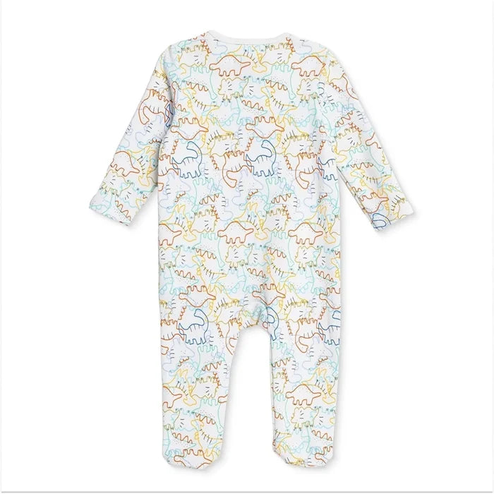 HelloBaby Boys Footed Romper Dinosaur Zip - up Crew Neck Long Leg Long Sleeve - Ecru Ecru - ebebek