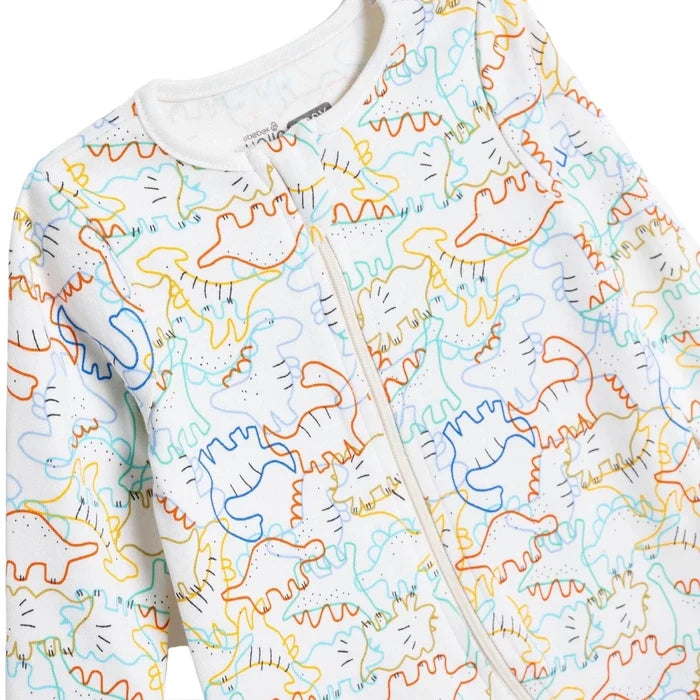 HelloBaby Boys Footed Romper Dinosaur Zip - up Crew Neck Long Leg Long Sleeve - Ecru Ecru - ebebek