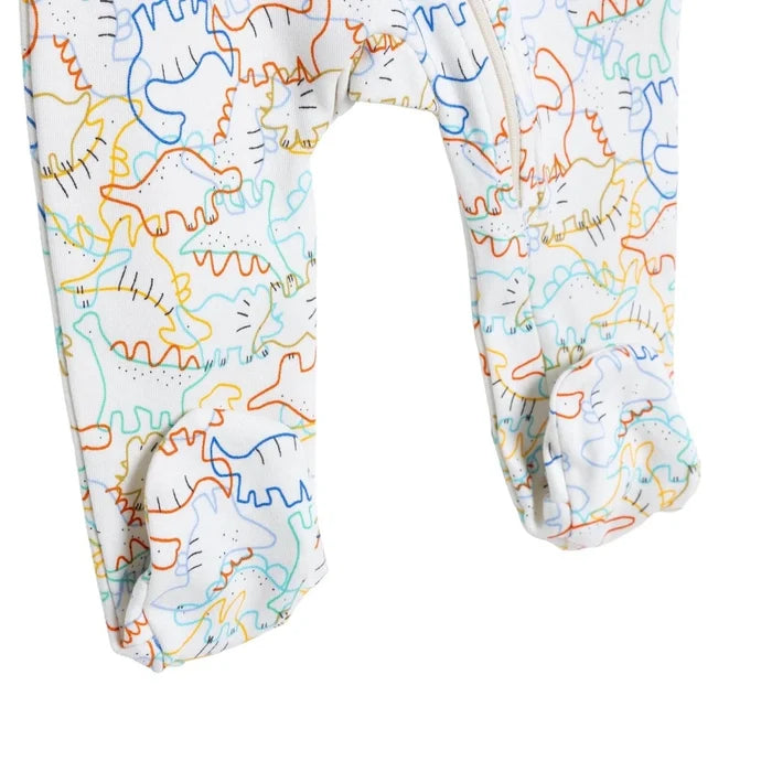 HelloBaby Boys Footed Romper Dinosaur Zip - up Crew Neck Long Leg Long Sleeve - Ecru Ecru - ebebek