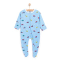 HelloBaby Boys Footed Romper Vehicles Zip - up Crew Neck Long Leg Long Sleeve - Blue Blue - ebebek
