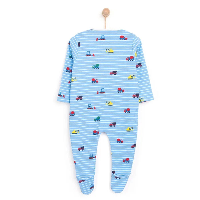 HelloBaby Boys Footed Romper Vehicles Zip - up Crew Neck Long Leg Long Sleeve - Blue Blue - ebebek