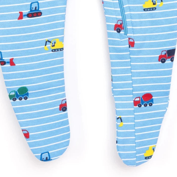 HelloBaby Boys Footed Romper Vehicles Zip - up Crew Neck Long Leg Long Sleeve - Blue Blue - ebebek