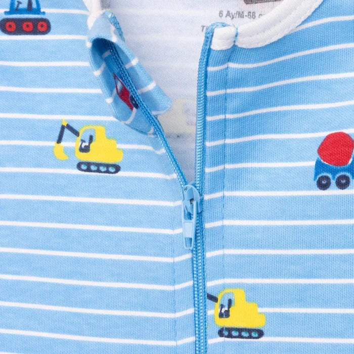 HelloBaby Boys Footed Romper Vehicles Zip - up Crew Neck Long Leg Long Sleeve - Blue Blue - ebebek