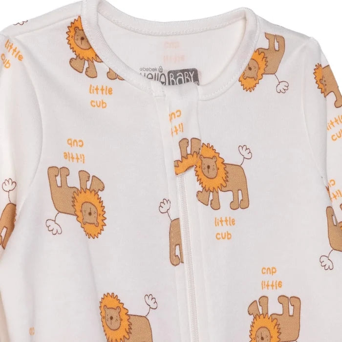 HelloBaby Boys Footed Sleepsuit Animal Print Zip Fastening Crew Neck Full Length Long Sleeve - Beige Beige - ebebek
