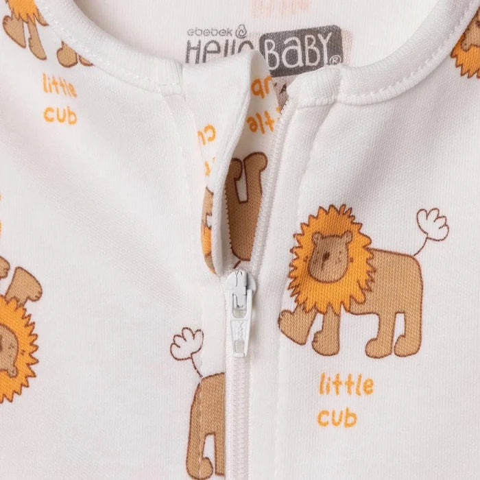 HelloBaby Boys Footed Sleepsuit Animal Print Zip Fastening Crew Neck Full Length Long Sleeve - Beige Beige - ebebek