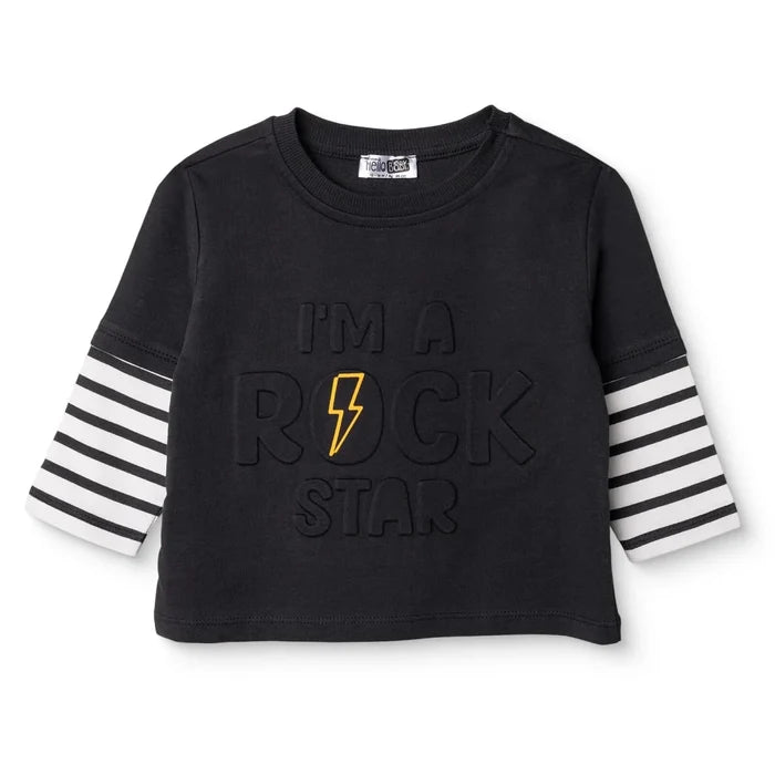 HelloBaby Boys Long Sleeve T-shirt Slogan Print Cool Boy Crew Neck Long Sleeve - Black Black - ebebek