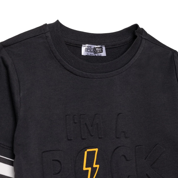 HelloBaby Boys Long Sleeve T-shirt Slogan Print Cool Boy Crew Neck Long Sleeve - Black Black - ebebek